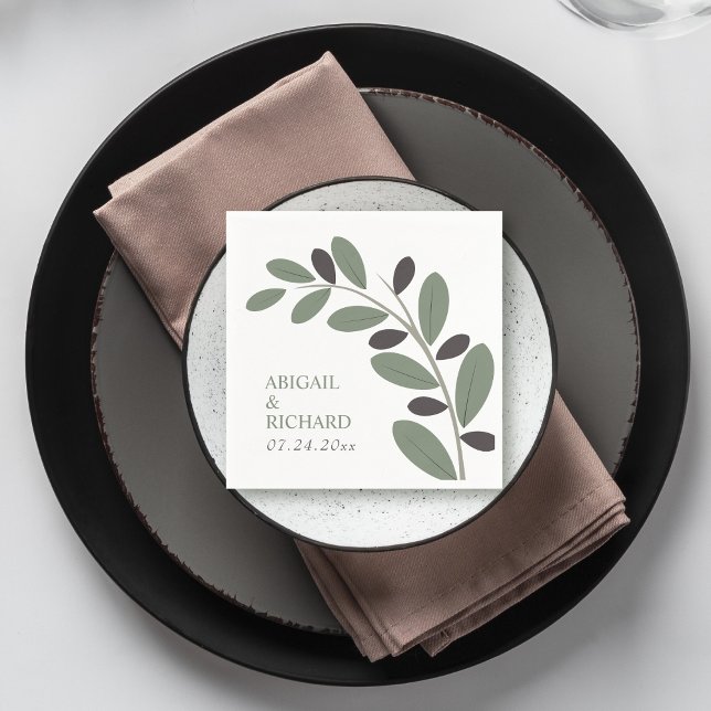 Guardanapo De Papel Casamento de charme Sylized Olive Branch Mediterrâ (Criador carregado)