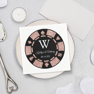 Guardanapo De Papel Casamento de Chip Casino do Monograma Dourado com