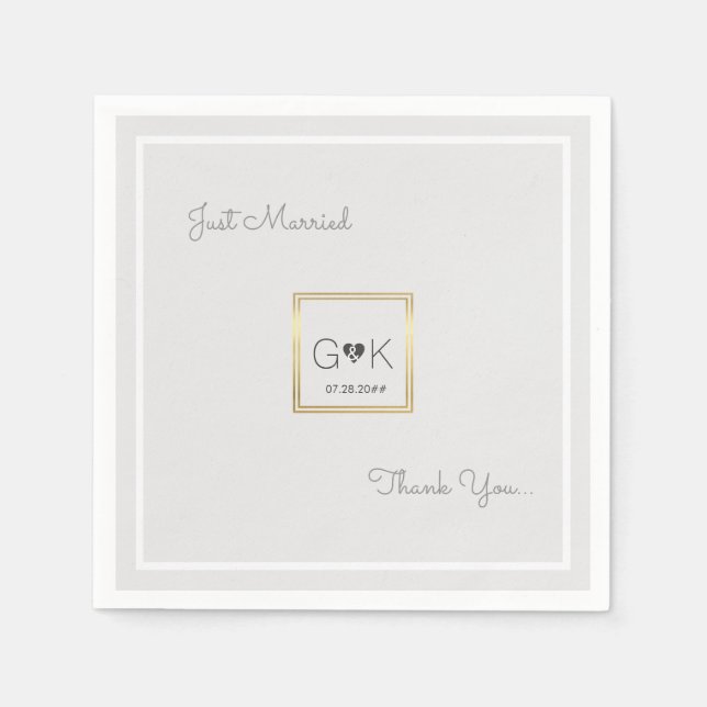 Guardanapo De Papel casamento de cinzas pálidas monogramas (Frente)