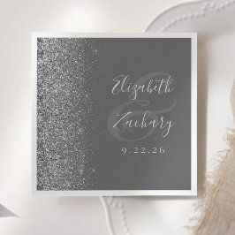 Guardanapo De Papel Casamento de Cinzas Silver Glitter Napkins