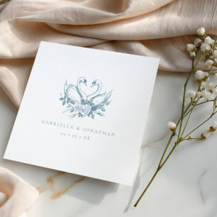 Guardanapo De Papel Casamento de Cisnes Florais Azuis Vintage