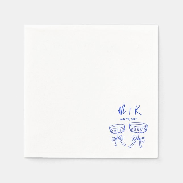 Guardanapo De Papel Casamento de Cocktail Azul Desenhado à Mão (Frente)