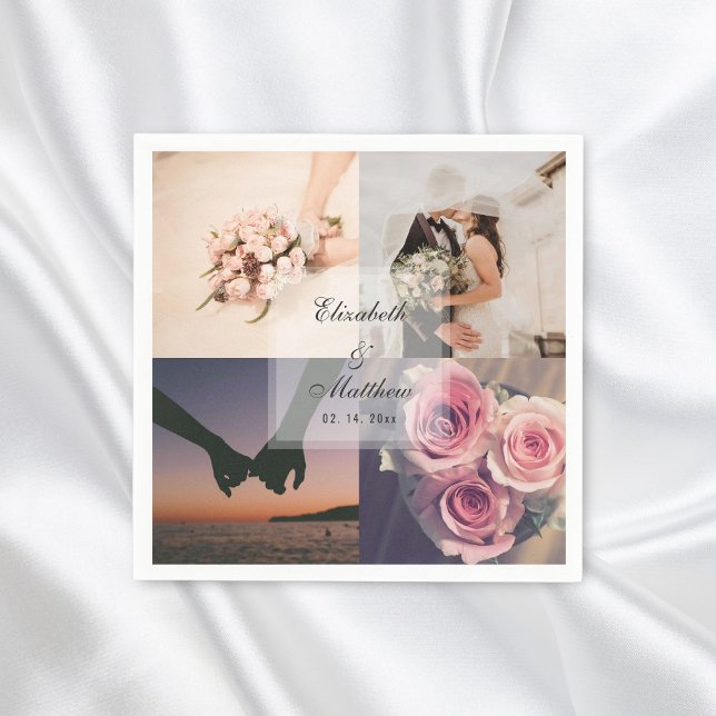 Guardanapo De Papel Casamento de Colagem de Fotos Simples Elegante (Criador carregado)