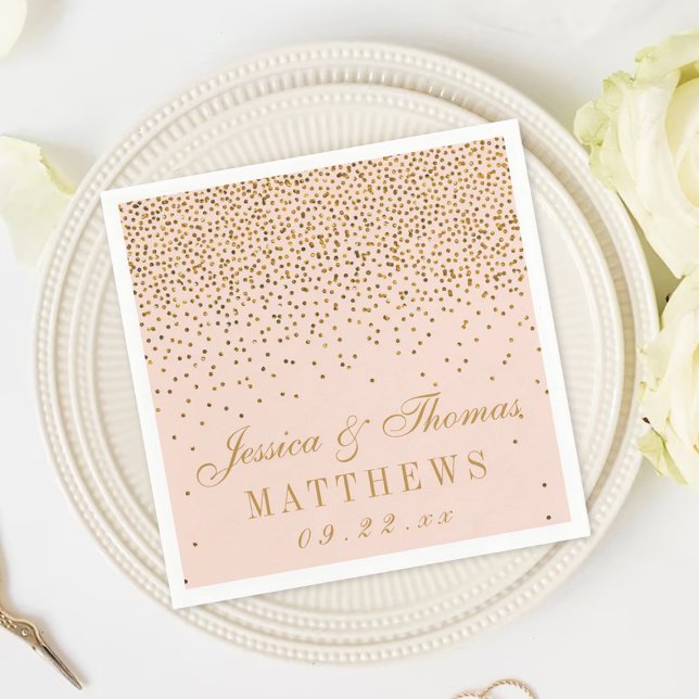 Guardanapo De Papel Casamento de Confetti Dourado e Rosa Esbranquiçado (Criador carregado)