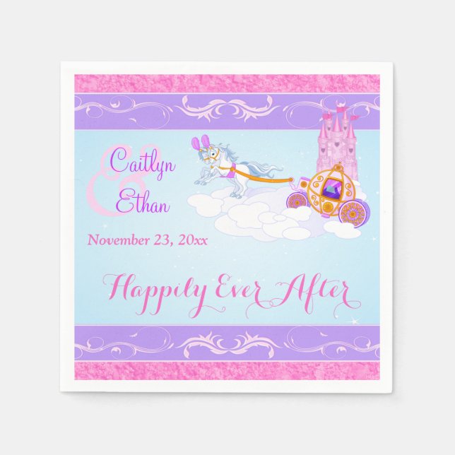 Guardanapo De Papel Casamento de Conto de Fantasia Púrpura e Rosa Napk (Frente)