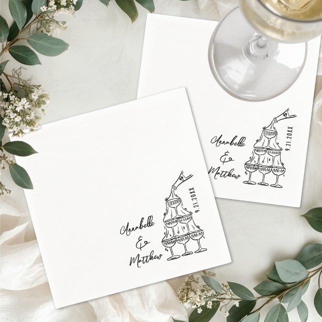 Guardanapo De Papel Casamento de Coquetel Simples Desenhado à Mão (Hand Drawn Simple Cocktail Wedding Napkins)