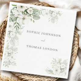 Guardanapo De Papel Casamento de cor-de-água com rosa floral verde-poe