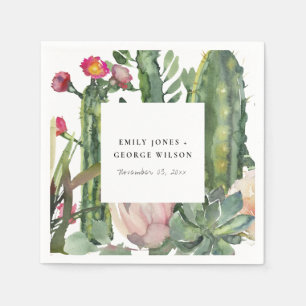 GUARDANAPO DE PAPEL CASAMENTO DE COR DE ÁGUA DO CACTI DE DESERTO FLOR