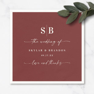 Guardanapo De Papel Casamento de Cor Sólida Cinnamon Vermelho Monogram