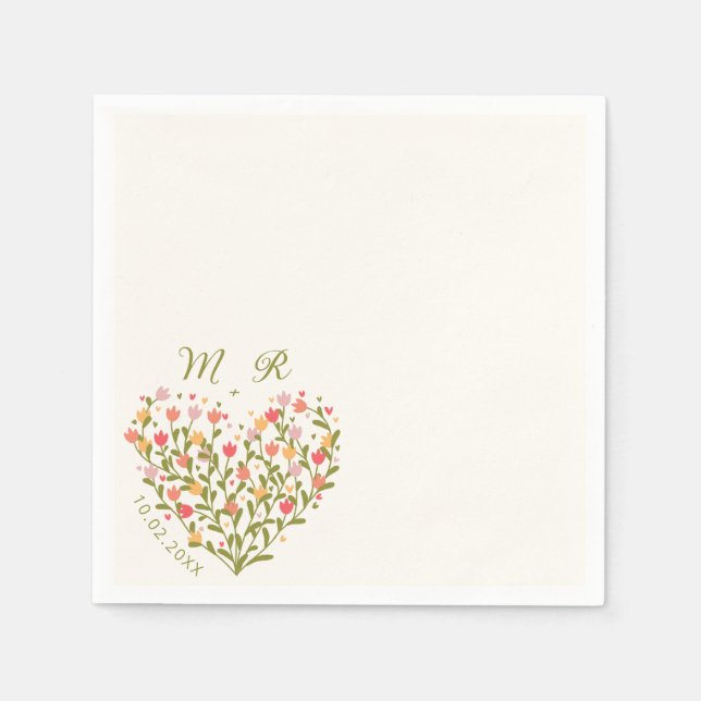 Guardanapo De Papel Casamento de coração de flor selvagem (Frente)