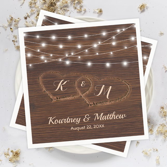 Guardanapo De Papel Casamento de Coração de Madeira Cerrado em Rústico (Criador carregado)