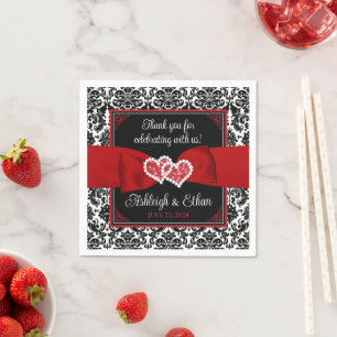 Guardanapo De Papel Casamento de Corações de Amor Preto, Vermelho, Bra