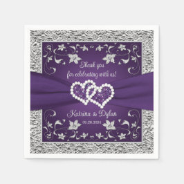 Guardanapo De Papel Casamento de Corações de Cinza Roxo