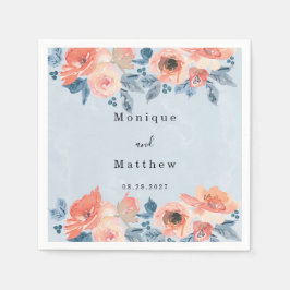 Guardanapo De Papel Casamento de Coral e Dusty Blue Floral Boho