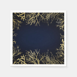 Guardanapo De Papel Casamento de Coral Elegante Dourado e Azul Escuro