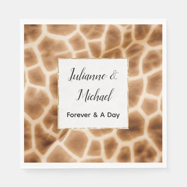 Guardanapo De Papel Casamento de Cream Brown Giraffe Animal Safari (Frente)