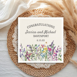 Guardanapo De Papel Casamento de Creme de Flores Selvagens de Aquarela