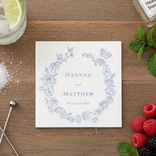 Guardanapo De Papel Casamento de Crest de Aves da Chinoiserie Azul Ele