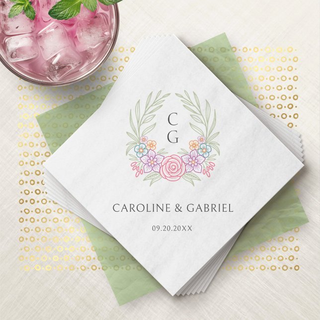 Guardanapo De Papel Casamento de Crest do Monograma de Flores Selvagen (Criador carregado)