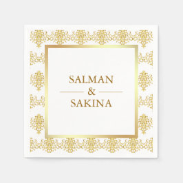 Guardanapo De Papel Casamento de Damasco Branco e Dourado