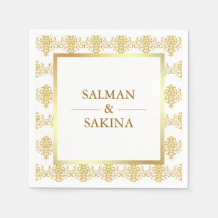 Guardanapo De Papel Casamento de Damasco Branco e Dourado