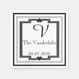 Guardanapo De Papel Casamento de Deco de Arte Negra, Branca e Prata