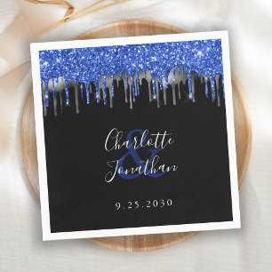 Guardanapo De Papel Casamento de Derramamento Negra de Prata Azul Eleg