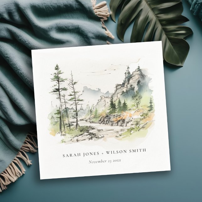 Guardanapo De Papel Casamento de Desenho da Paisagem de Montanha de Mo (Criador carregado)