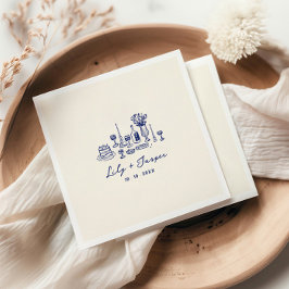 Guardanapo De Papel Casamento de Desenho de Mão Azul