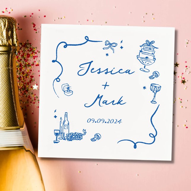 Guardanapo De Papel Casamento de Desenho de Mão Azul Whimsical (Criador carregado)