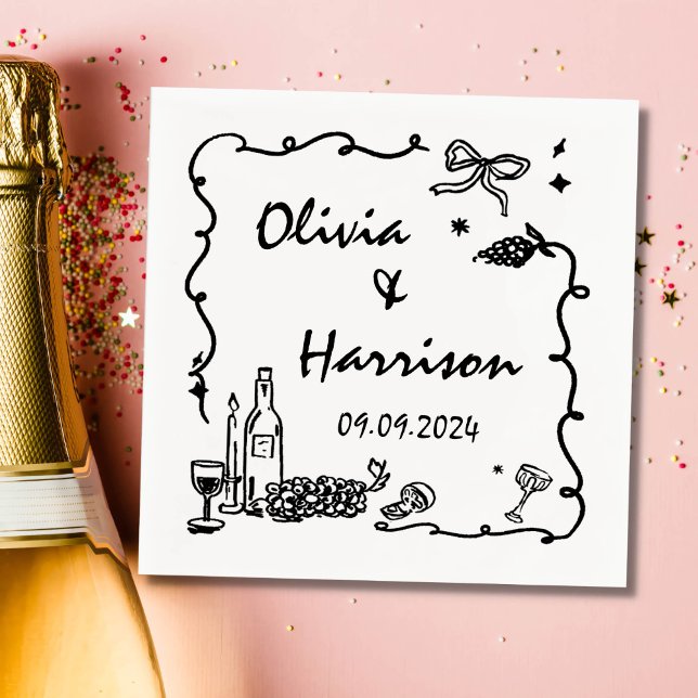 Guardanapo De Papel Casamento de Desenho de Mão Negra Whimsical (Criador carregado)