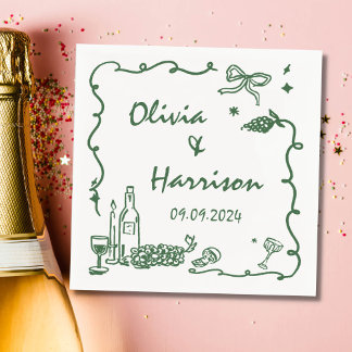 Guardanapo De Papel Casamento de Desenho de Mão Verde Whimsical