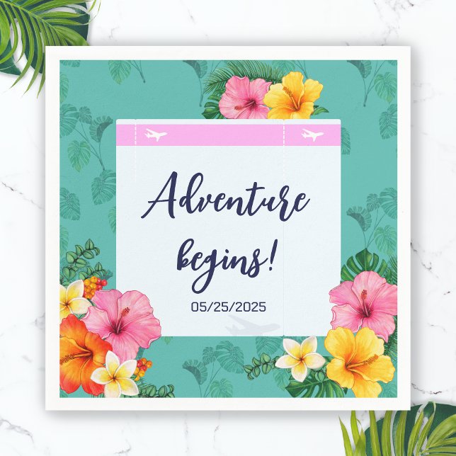 Guardanapo De Papel Casamento de Destino de Embarque Tropical (Boarding Pass Wedding Reception Napkin)