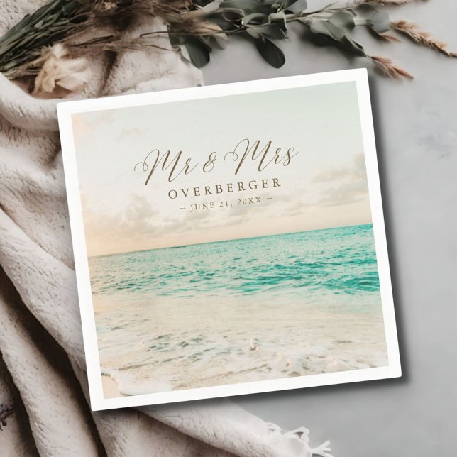 Guardanapo De Papel Casamento de Destino de Praia Sunset (Destination Sunset Beach Wedding Reception Napkins)