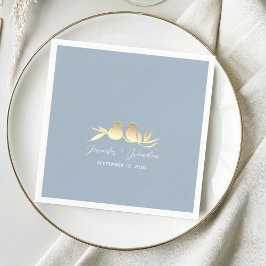 Guardanapo De Papel Casamento de Dusty Blue Dourado Lovebird