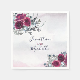 Guardanapo De Papel Casamento de Elegante Borgonha Branca e Rosas Azui