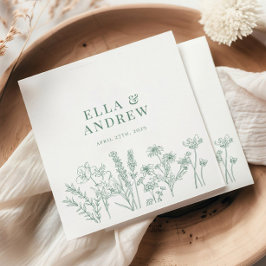 Guardanapo De Papel Casamento de Elegante primavera Verde Boho Wildflo