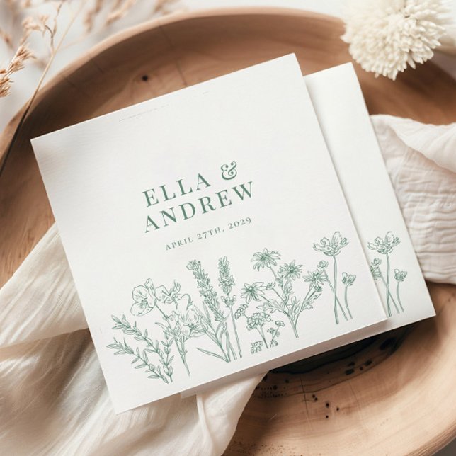 Guardanapo De Papel Casamento de Elegante primavera Verde Boho Wildflo (Criador carregado)