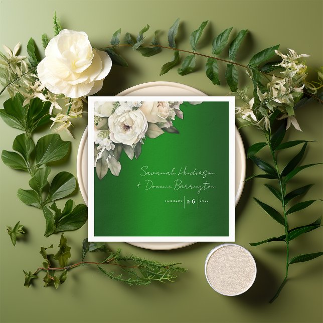 Guardanapo De Papel Casamento de Emerald Elegance e Buquê de Rosa Bran (Criador carregado)
