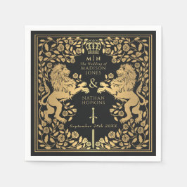 Guardanapo De Papel Casamento de Espadas Medieval do Leão Real Negro