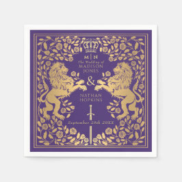 Guardanapo De Papel Casamento de Espadas Medieval do Leão Real Roxo