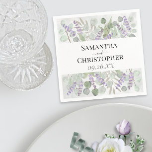 Guardanapo De Papel Casamento de Eucalipto e Lavanda de Aquarela