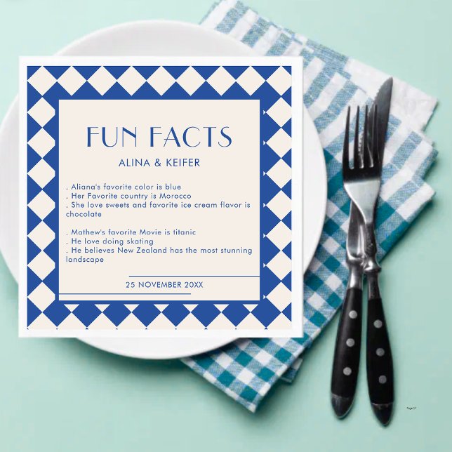 Guardanapo De Papel Casamento de Fatos Divertidos com Azul e Creme (Criador carregado)