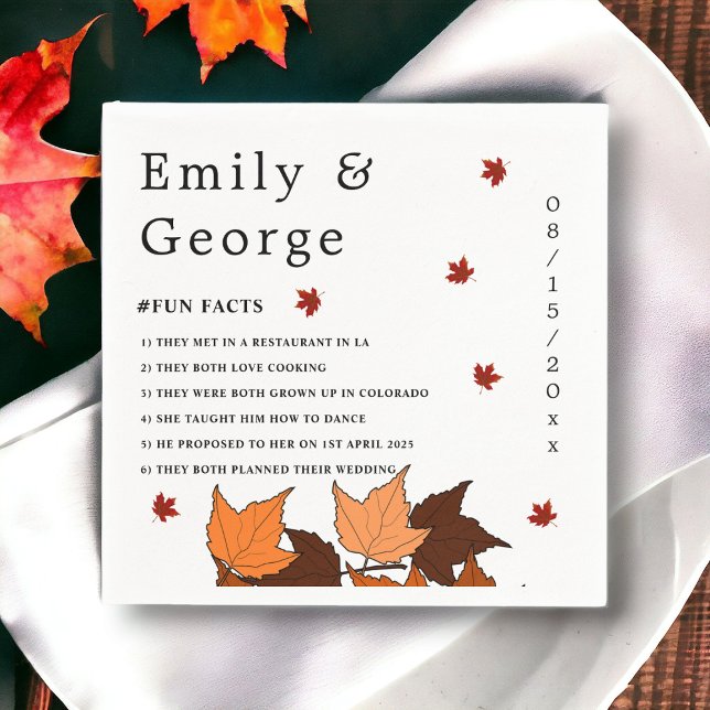 Guardanapo De Papel Casamento de Fatos Divertidos com Folhas Romântica (Criador carregado)