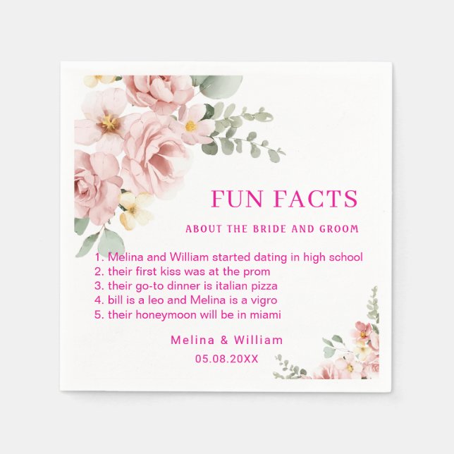 Guardanapo De Papel Casamento de Fatos Florais Rosa Moderno (Frente)