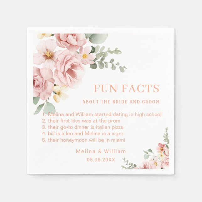 Guardanapo De Papel Casamento de Fatos Florais Rosa Moderno (Frente)