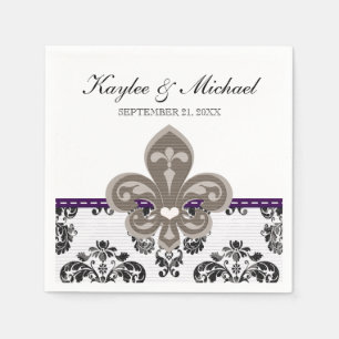 Guardanapo De Papel Casamento de Fleur de Lis, Dourado e roxo