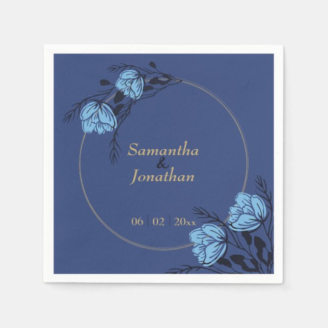 Guardanapo De Papel Casamento de Flor Azul (Frente)
