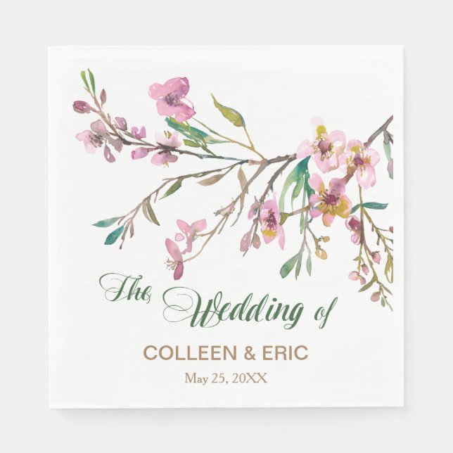 Guardanapo De Papel Casamento de Flor de Cereja Rosa (Frente)