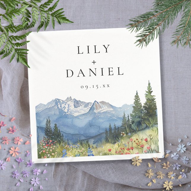 Guardanapo De Papel Casamento de Flor Selvagem de Montanha Moderna (Modern Mountain Wildflower Wedding Napkins)